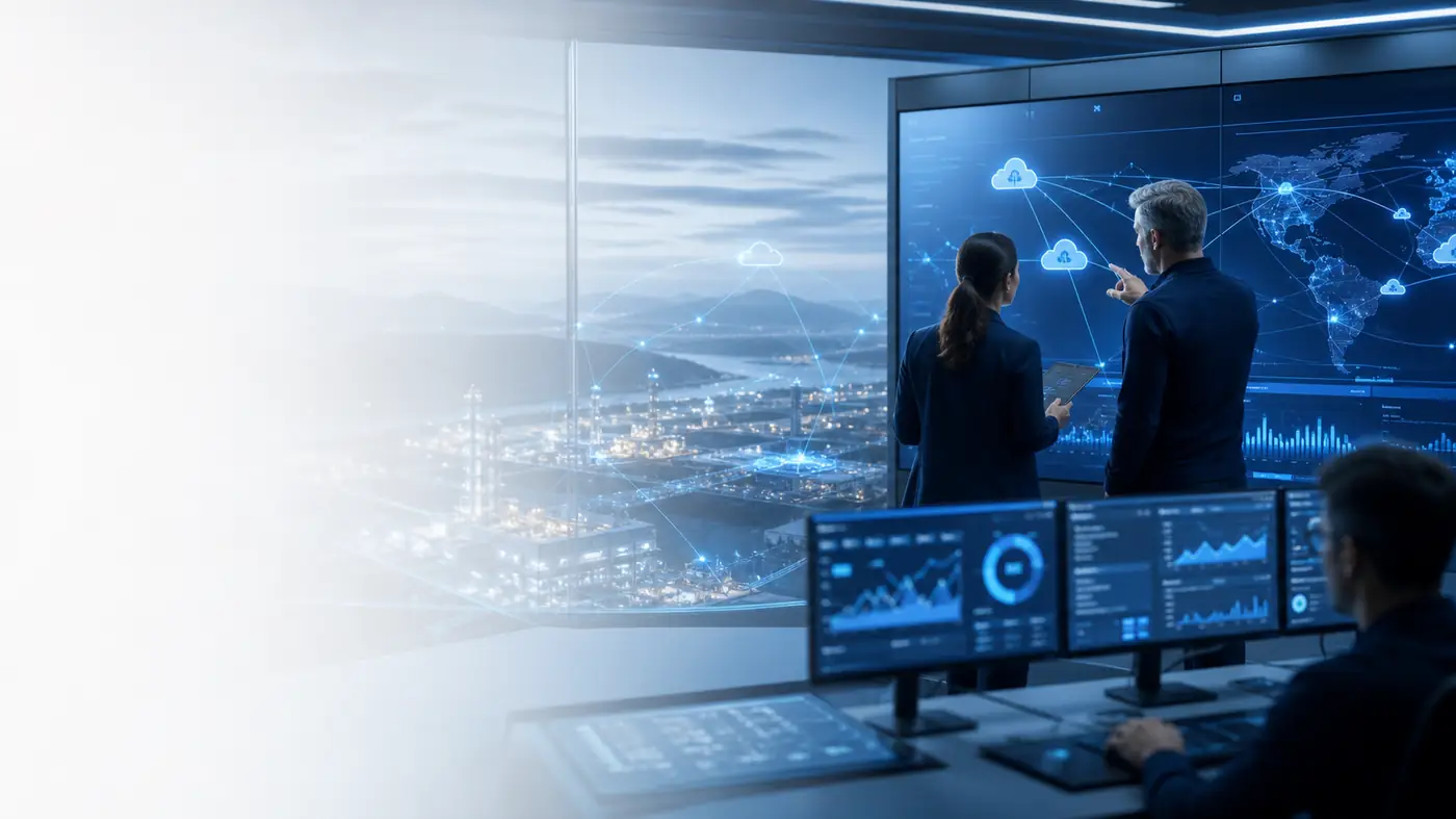 Cloud and edge infrastructure operations center with distributed systems dashboards