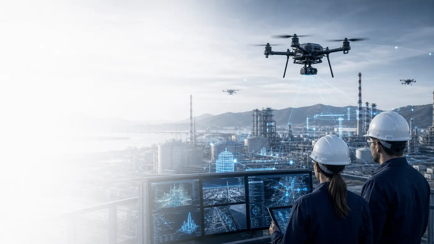 Autonomous drone inspection operations at an industrial site