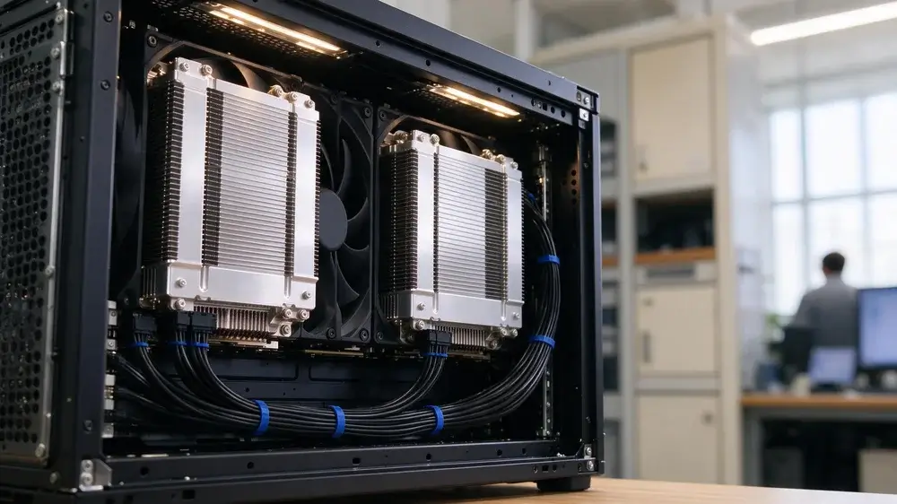Open GPU server with heatsinks and cooling fans