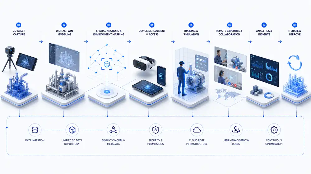 Spatial computing and XR delivery workflow diagram