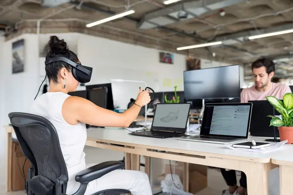 Spatial computing mixed reality headset in use